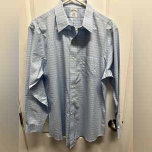Brooks Brothers Regent men’s Light Blue windowpane LS button down shirt 17 4/5